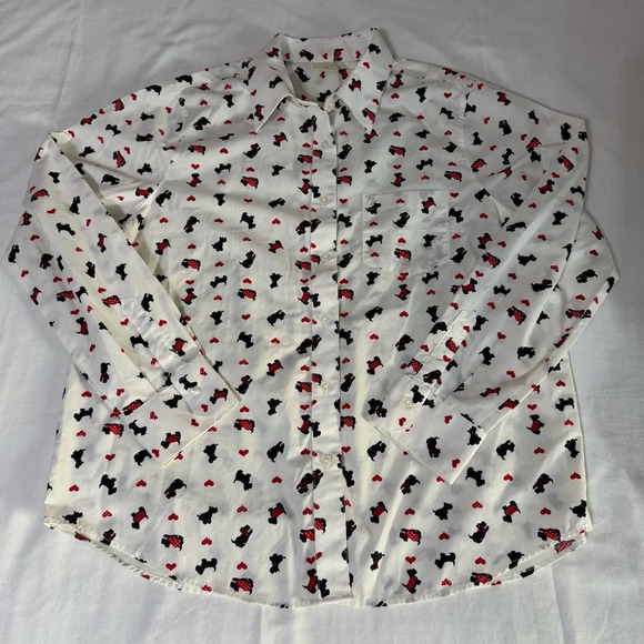 Blair White Long Sleeve Top Scottie Dogs Valentine Heart Casual Size Medium - Picture 1 of 7